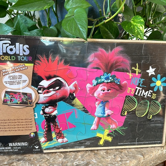 NEW Trolls World Tour 7 wood puzzles tray storage box Dream Works - Picture 3 of 8